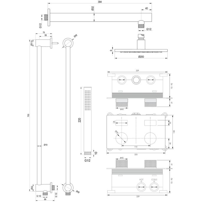 Brauer Carving 5-CE-196 thermostatische inbouw regendouche met drukknoppen SET 61 chroom