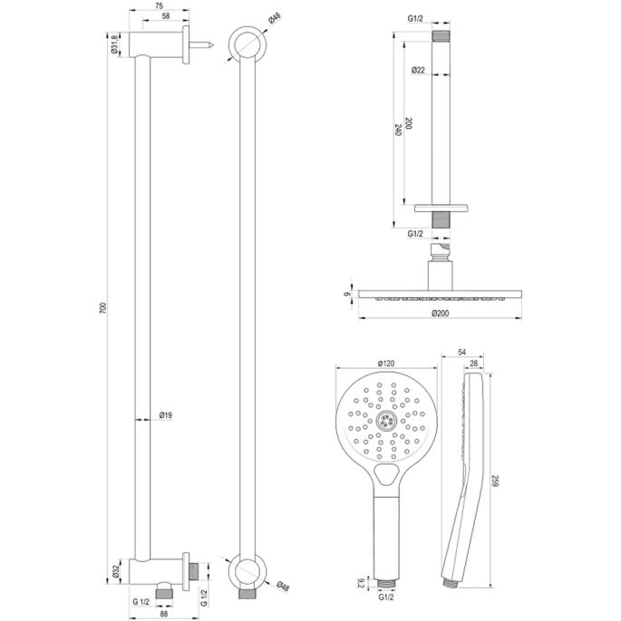 Brauer Carving 5-GK-119 thermostatische inbouw regendouche SET 23 koper geborsteld PVD