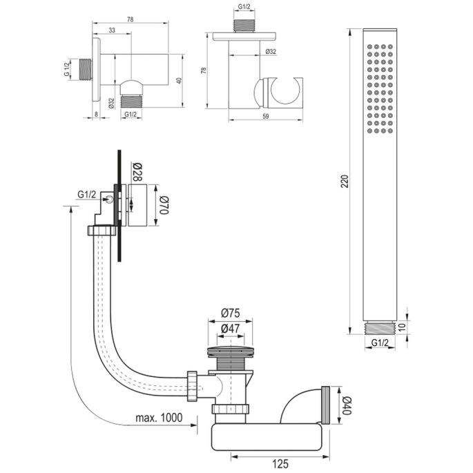 Brauer Carving 5-GK-212 Thermostat-Unterputz-Wannenbatterie mit Drucktasten SET 03 Kupfer gebürstet PVD