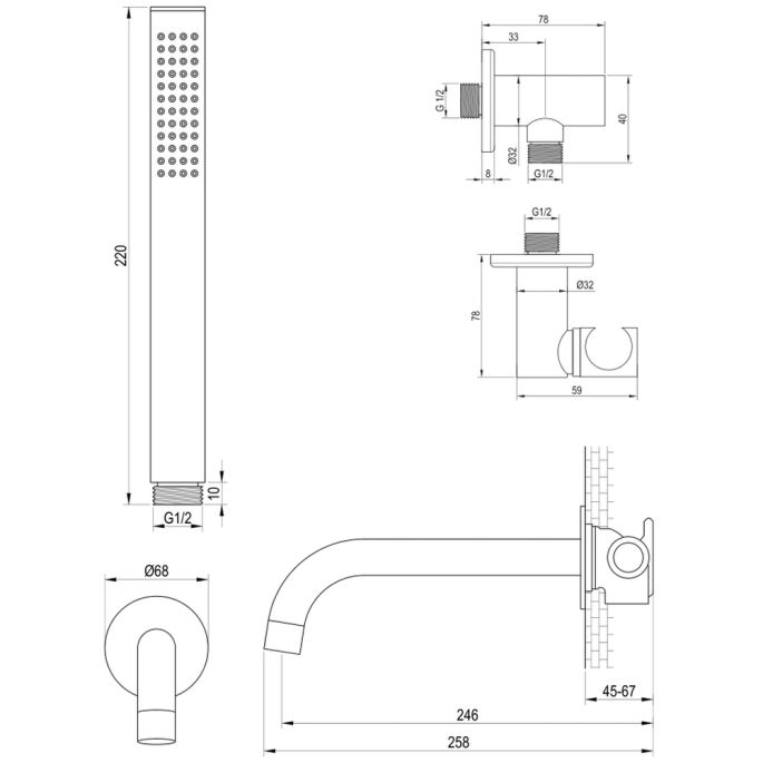 Brauer Carving 5-GK-214 thermostatische inbouw badkraan met drukknoppen SET 03 koper geborsteld PVD