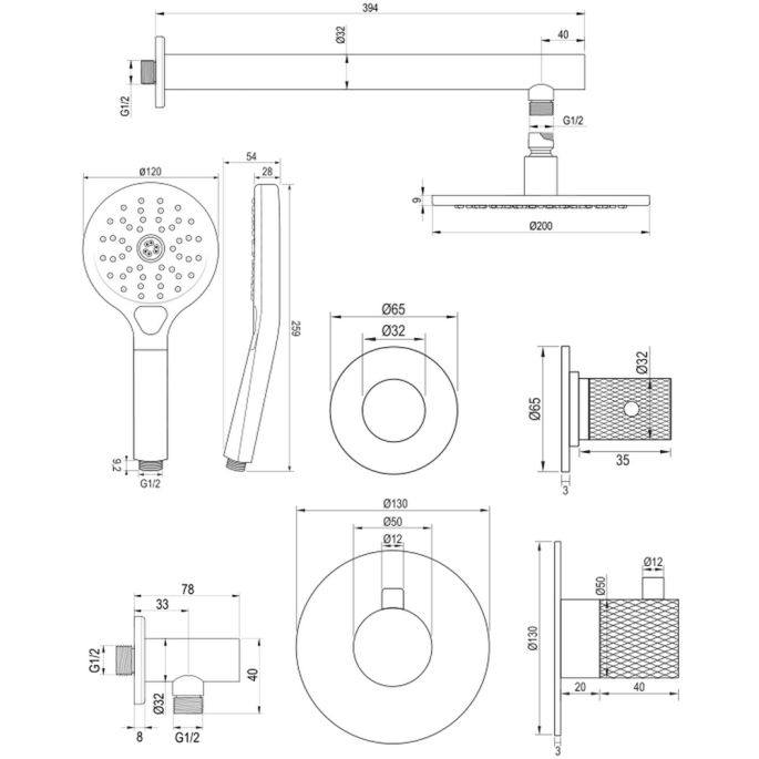 Brauer Carving 5-GM-103 thermostatische inbouw regendouche SET 07 gunmetal geborsteld PVD