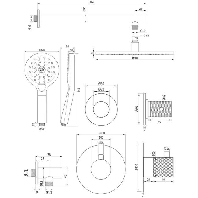 Brauer Carving 5-GM-104 thermostatische inbouw regendouche SET 08 gunmetal geborsteld PVD