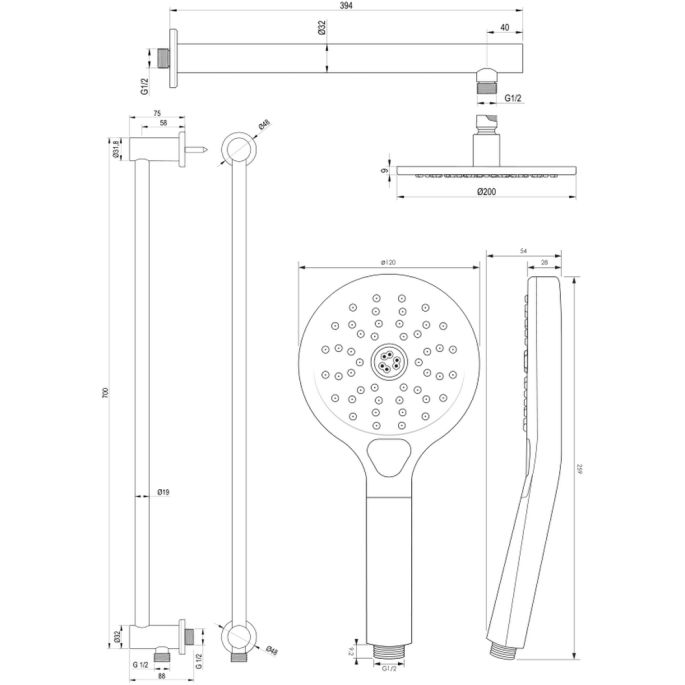 Brauer Carving 5-NG-202 thermostatische inbouw regendouche met drukknoppen SET 67 RVS geborsteld PVD