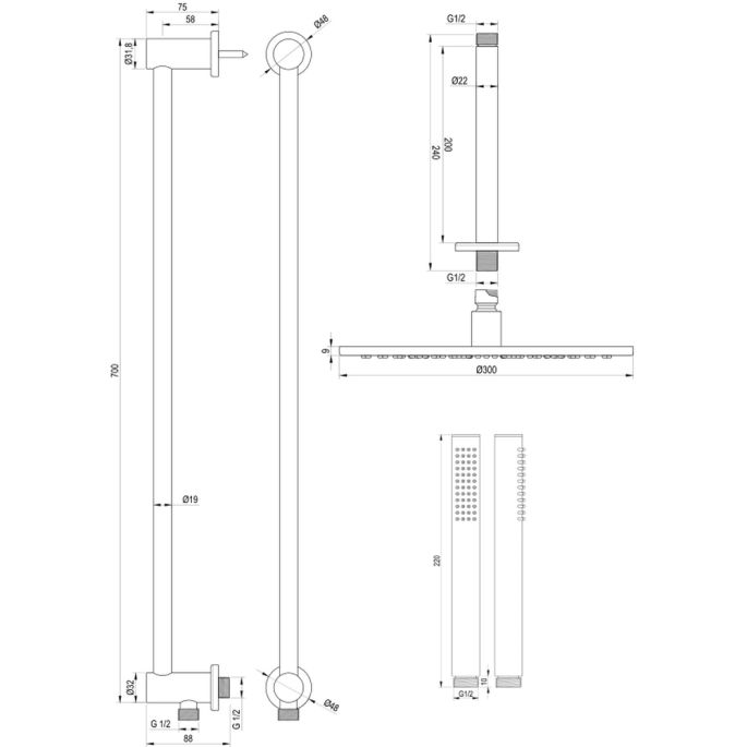 Brauer Carving 5-S-114 thermostatische inbouw regendouche SET 18 mat zwart