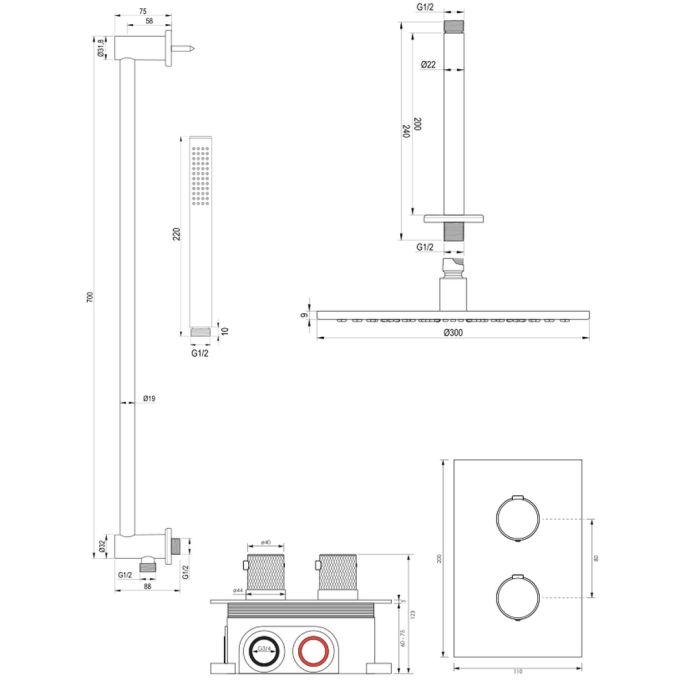 Brauer Carving 5-S-138 thermostatische inbouw regendouche 3-weg omstelling SET 42 mat zwart