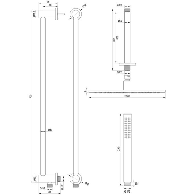 Brauer Carving 5-S-201 thermostatische inbouw regendouche met drukknoppen SET 66 mat zwart