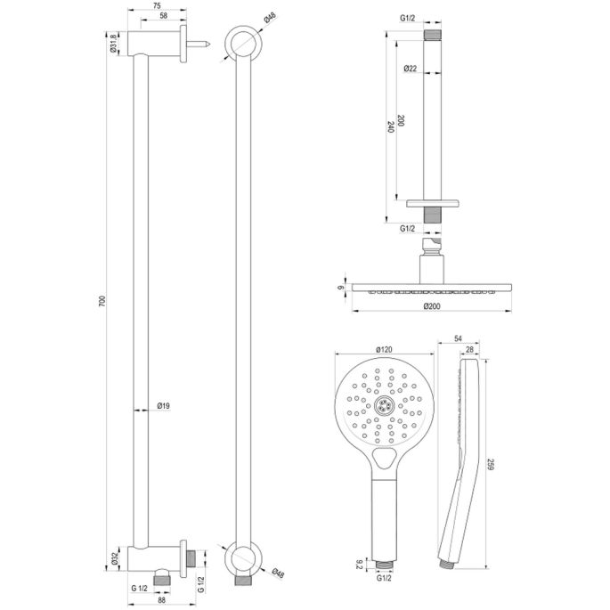 Brauer Edition 5-CE-037 thermostatische inbouw regendouche SET 23 chroom