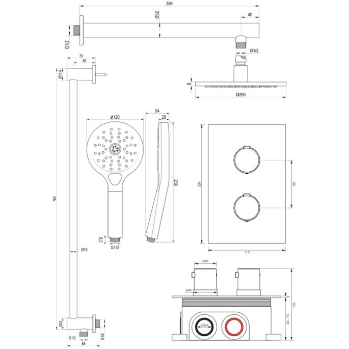 Brauer Edition 5-CE-070 thermostatische inbouw regendouche 3-weg omstelling SET 43 chroom