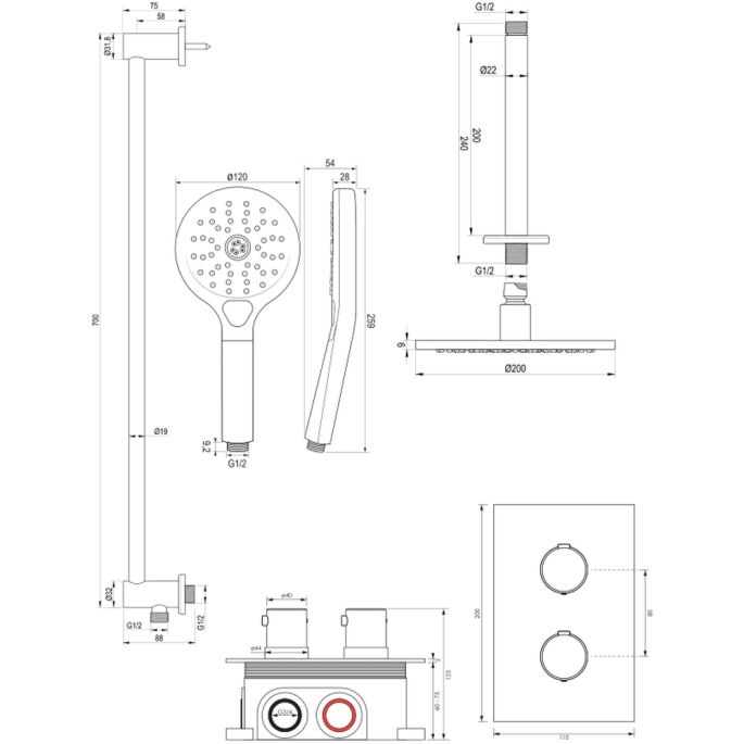 Brauer Edition 5-CE-072 thermostatische inbouw regendouche 3-weg omstelling SET 47 chroom