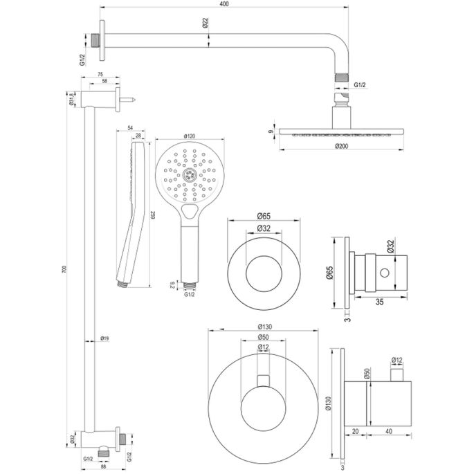 Brauer Edition 5-CE-080 thermostatische inbouw regendouche SET 21 chroom