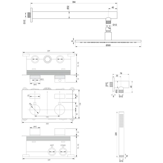 Brauer Edition 5-CE-162 thermostatic concealed rain shower with push buttons SET 51 chrome