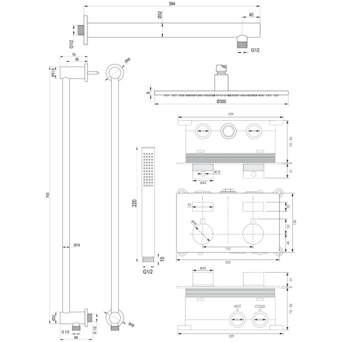 Brauer Edition 5-CE-173 thermostatische inbouw regendouche met drukknoppen SET 62 chroom