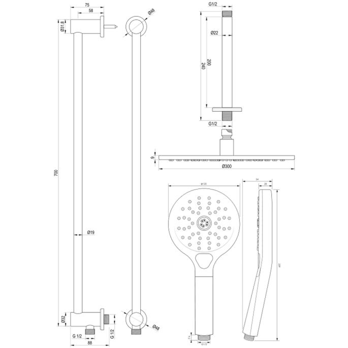 Brauer Edition 5-GG-183 thermostatische inbouw regendouche met drukknoppen SET 72 goud geborsteld PVD