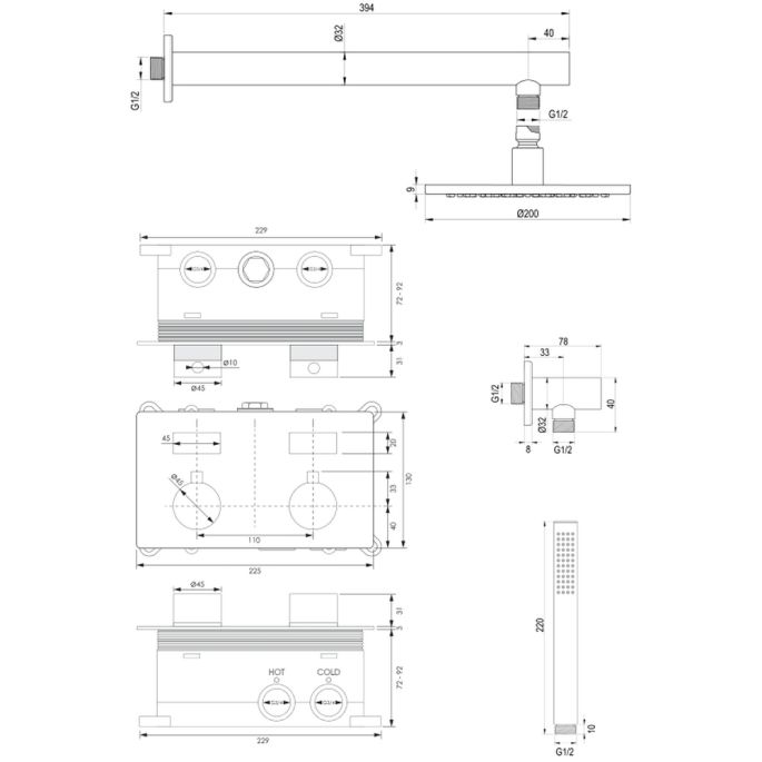 Brauer Edition 5-GK-160 thermostatische inbouw regendouche met drukknoppen SET 49 koper geborsteld PVD