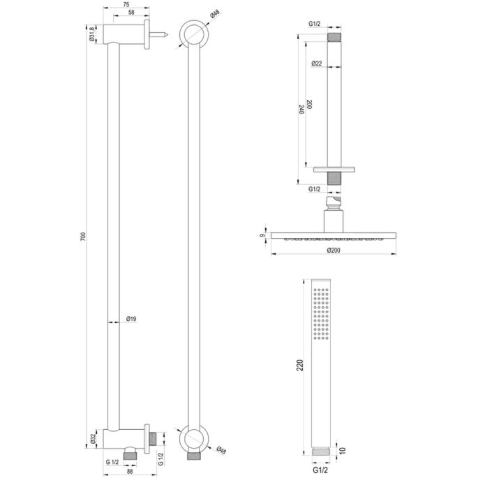 Brauer Edition 5-GK-176 thermostatische inbouw regendouche met drukknoppen SET 65 koper geborsteld PVD