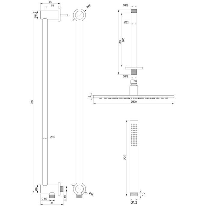 Brauer Edition 5-GK-177 thermostatische inbouw regendouche met drukknoppen SET 66 koper geborsteld PVD