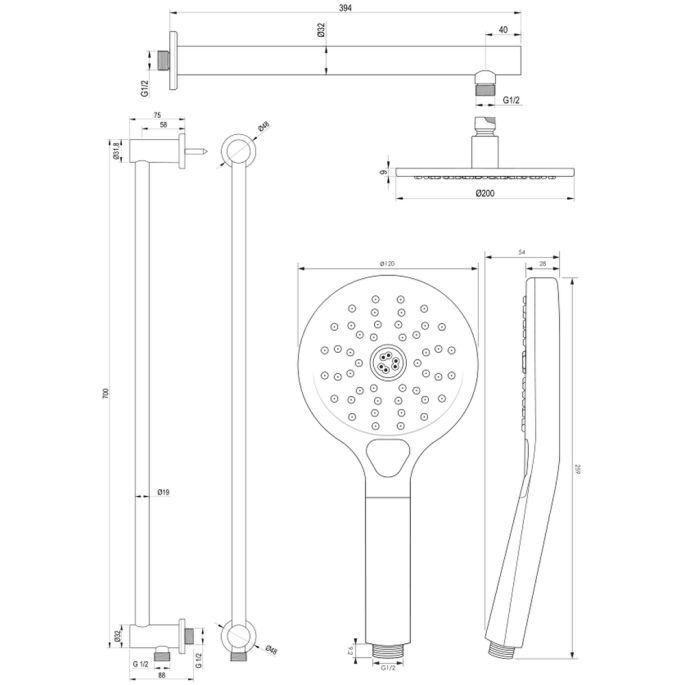 Brauer Edition 5-GK-178 thermostatische inbouw regendouche met drukknoppen SET 67 koper geborsteld PVD