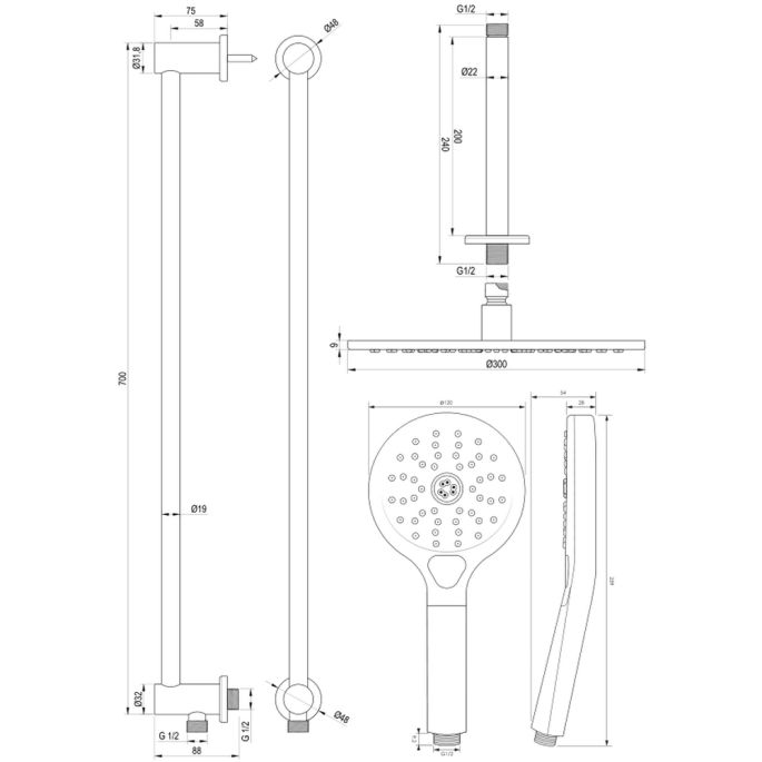 Brauer Edition 5-GK-183 thermostatische inbouw regendouche met drukknoppen SET 72 koper geborsteld PVD