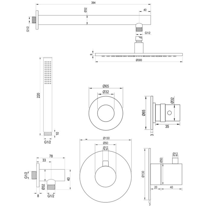 Brauer Edition 5-GM-026 thermostatische inbouw regendouche SET 02 gunmetal geborsteld PVD
