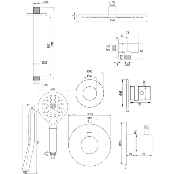 Brauer Edition 5-GM-031 thermostatische inbouw regendouche SET 12 gunmetal geborsteld PVD