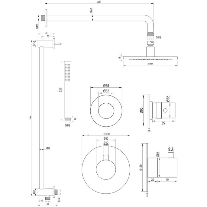 Brauer Edition 5-GM-078 thermostatische inbouw regendouche SET 15 gunmetal geborsteld PVD