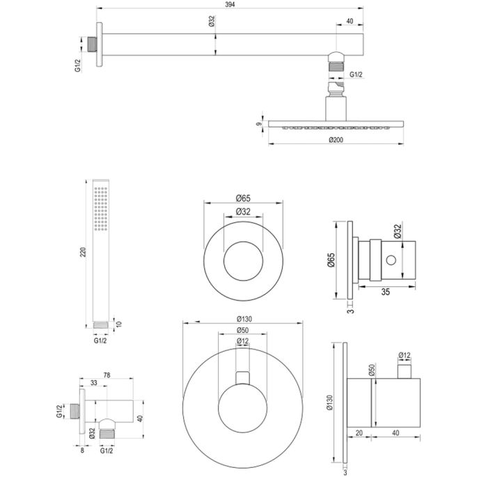 Brauer Edition 5-S-024 thermostatische inbouw regendouche SET 01 mat zwart