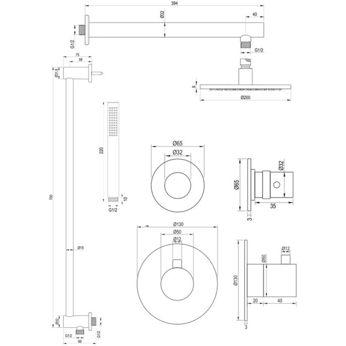 Brauer Edition 5-S-032 thermostatische inbouw regendouche SET 13 mat zwart