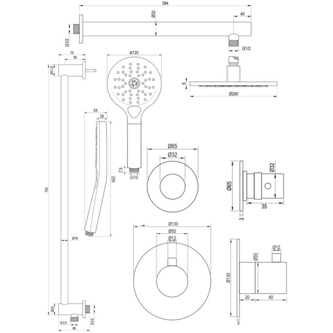Brauer Edition 5-S-036 thermostatische Unterputz-Regenbrause SET 19 mattschwarz