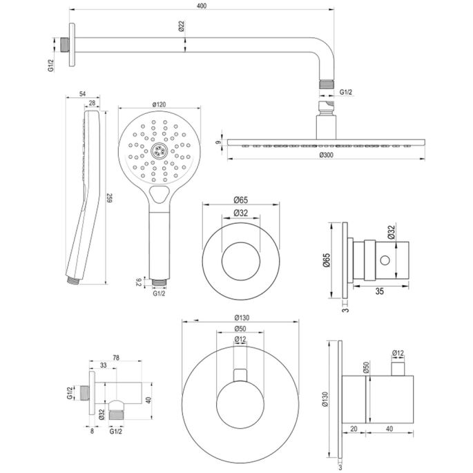 Brauer Edition 5-S-077 thermostatische inbouw regendouche SET 10 mat zwart