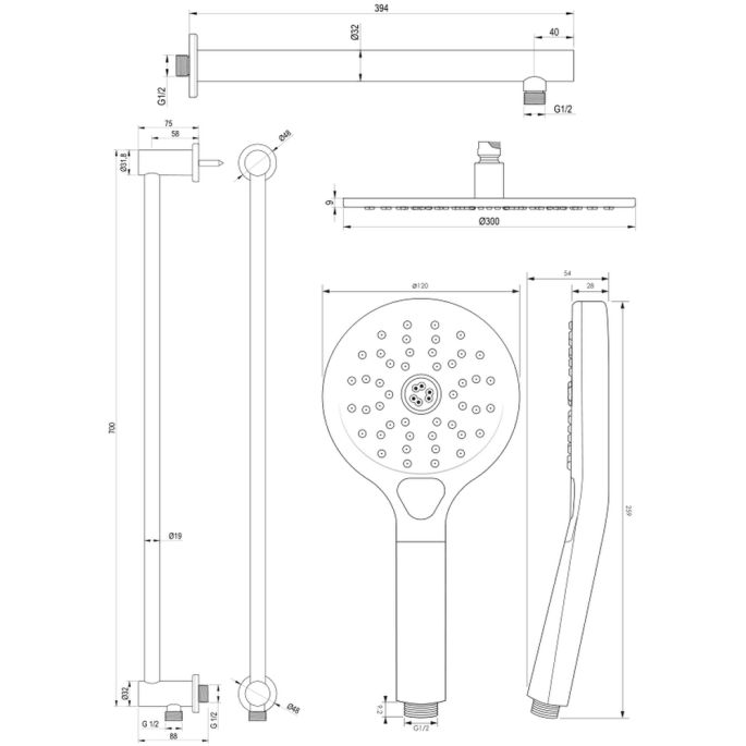 Brauer Edition 5-S-179 thermostatische Unterputz-Regenbrause mit Drucktasten SET 68 mattschwarz