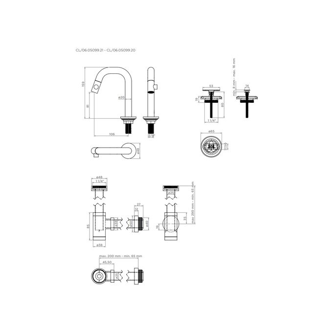 Clou Kaldur CL060509921 set tbv (New)Flush / First fonteinen - fonteinkraan (rechtse versie), sifon en afvoerplug, mat zwart