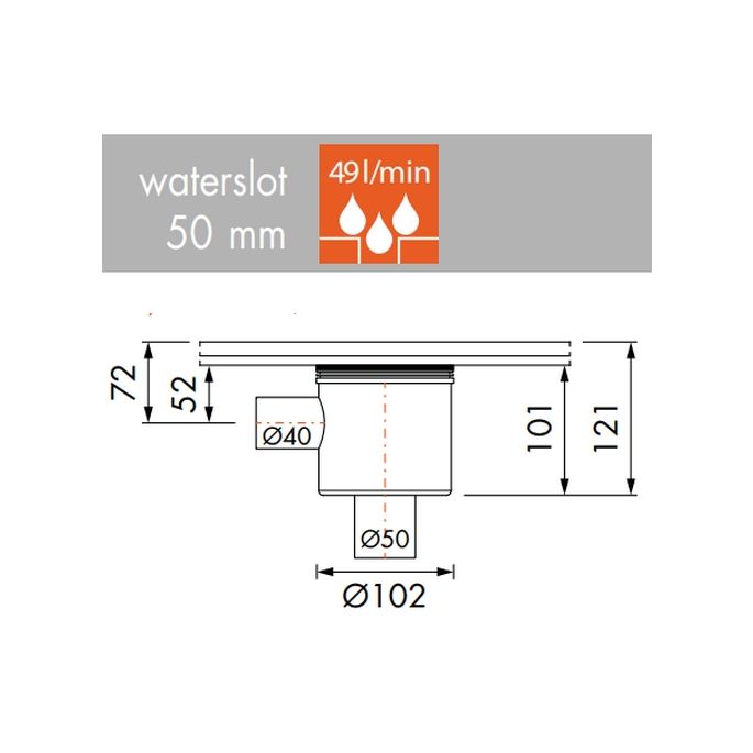 Easy Drain Multi EDMSI-4 Siphon Unterlauf Auslass 50mm, Seiteneingang 40mm für zusätzlichen Anschluss