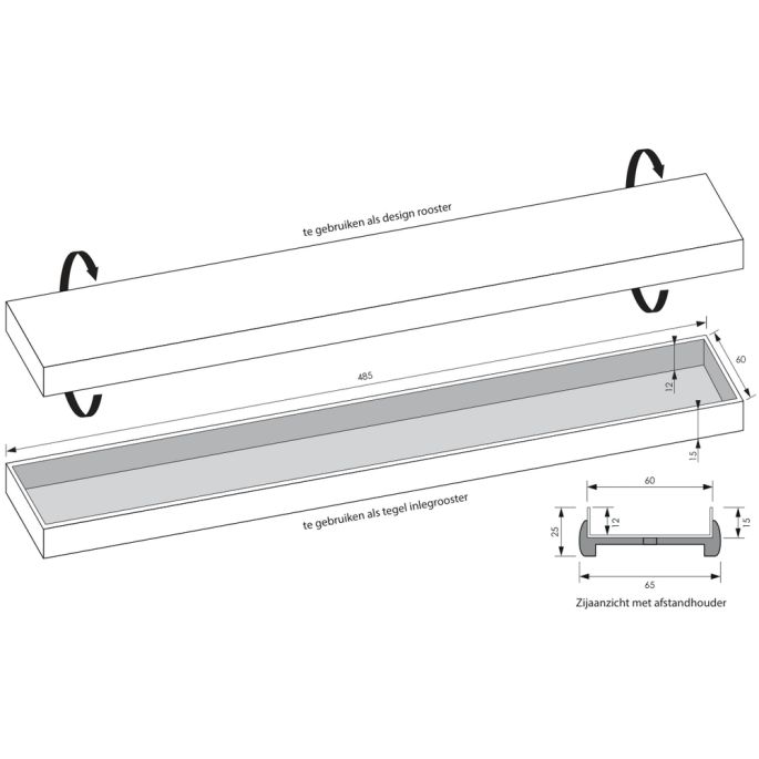Brauer DR-MRFW50NG douchegoot met multifunctioneel rooster en flens voor wandmontage 7 x 50cm RVS geborsteld