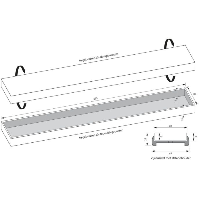 Brauer DR-MRFW60NG douchegoot met multifunctioneel rooster en flens voor wandmontage 7 x 60cm RVS geborsteld