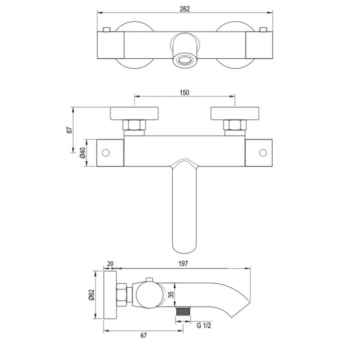 Brauer Edition 5-GK-041-4 opbouw baddouche thermostaatkraan SET 04 koper geborsteld PVD