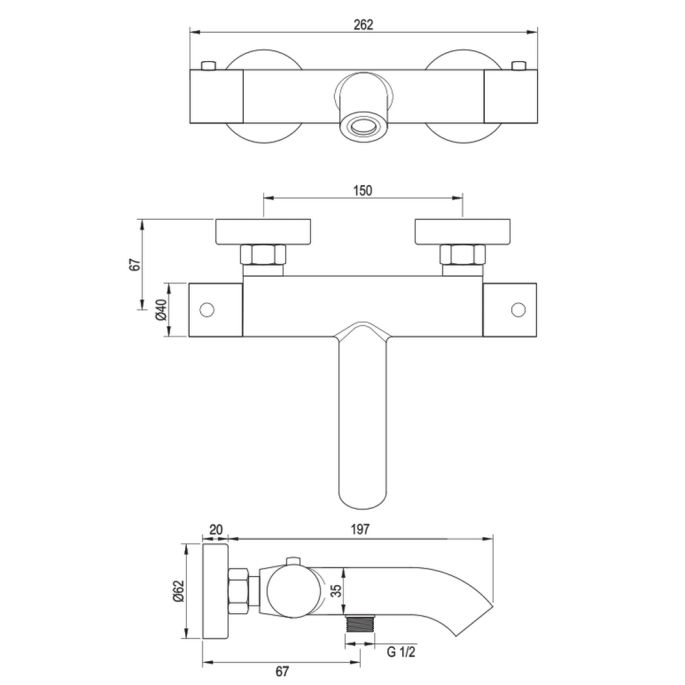 Brauer Edition 5-NG-041-3 opbouw baddouche thermostaatkraan SET 03 RVS geborsteld PVD