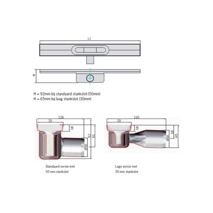 ACO ShowerDrain C 408741 douchegoot 118,5cm zijuitloop