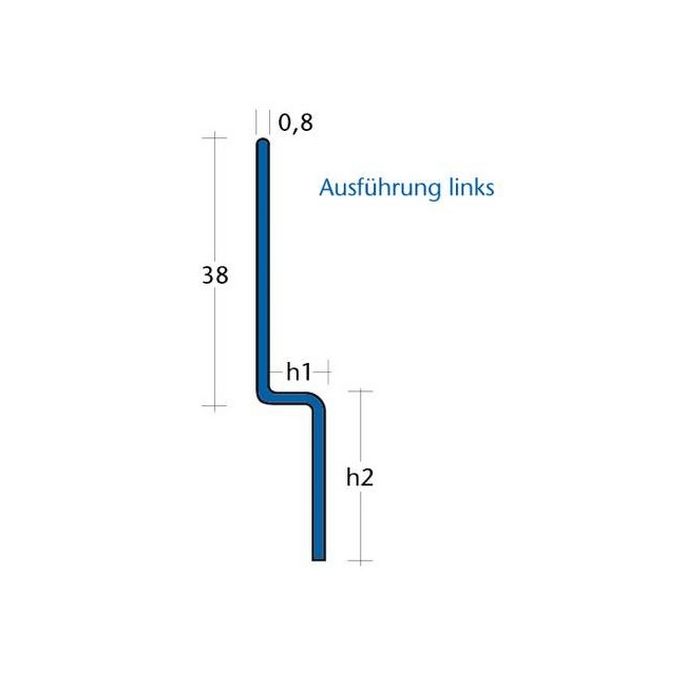 Blanke Aqua Keil Wand 8402840125L afsluitprofiel 2000x12,5x40mm links RVS verchroomd