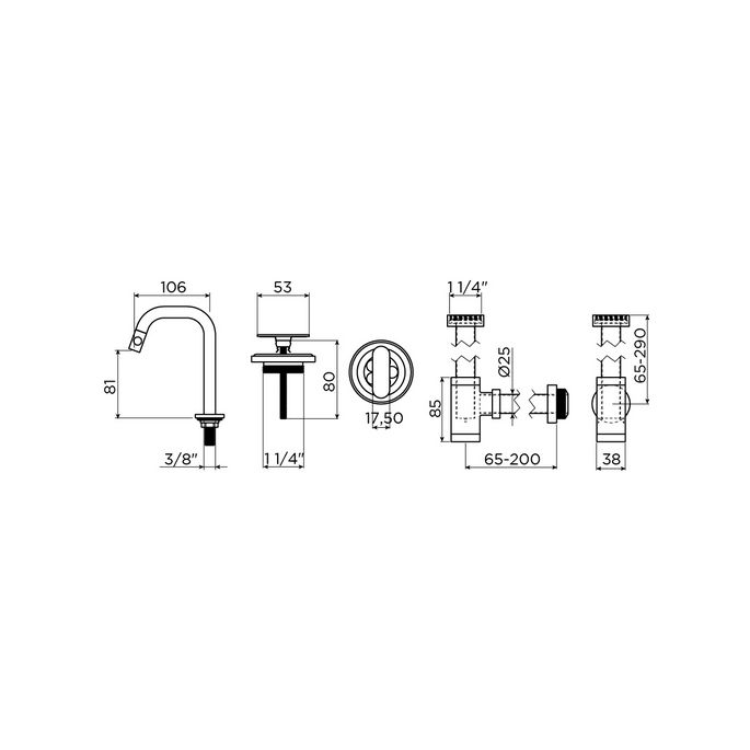 Clou Kaldur CL060509920 set tbv (New)Flush / First fonteinen - fonteinkraan (rechtse versie), sifon en afvoerplug, mat wit