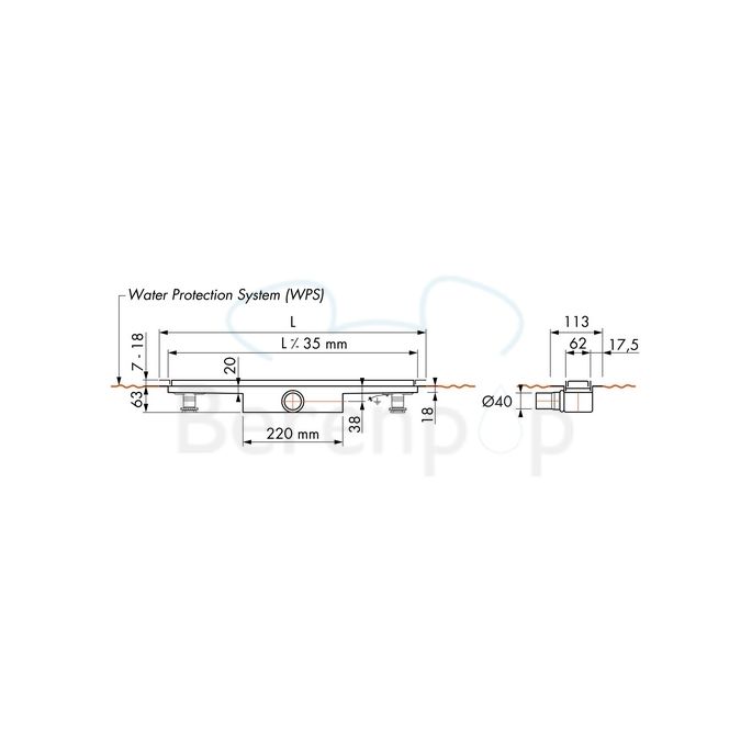 Easy Drain Compact 30 TAF EDCOMTAF150030 douchegoot 150cm zijuitloop