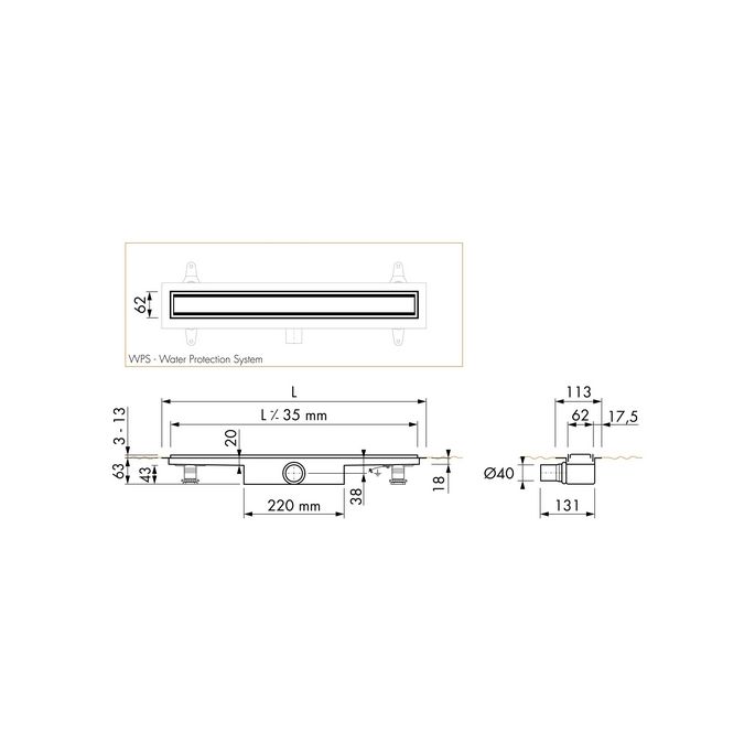 Easy Drain Compact 30 TAF Low EDM1TAFLZ100030 douchegoot 100cm zijuitloop