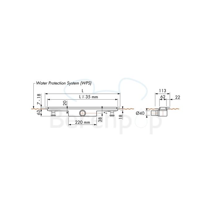 Easy Drain Compact 30 TAF Wall EDCOMTAFW180030 shower channel 180cm side spout