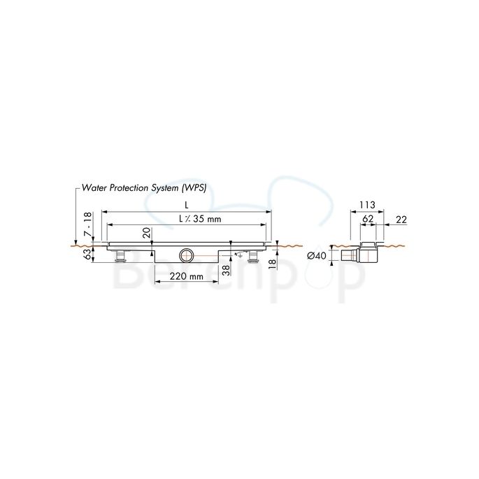 Easy Drain Compact 30 TAF Wall EDCOMTAFW180030 douchegoot 180cm zijuitloop