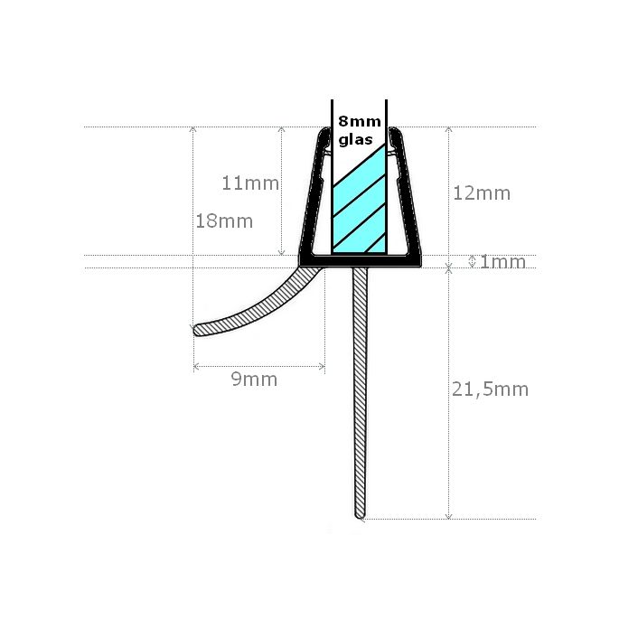 Exa-Lent Universal DS642008 mattschwarzes Duschprofil 1 Klappe 1 Klappe 200cm - 8mm