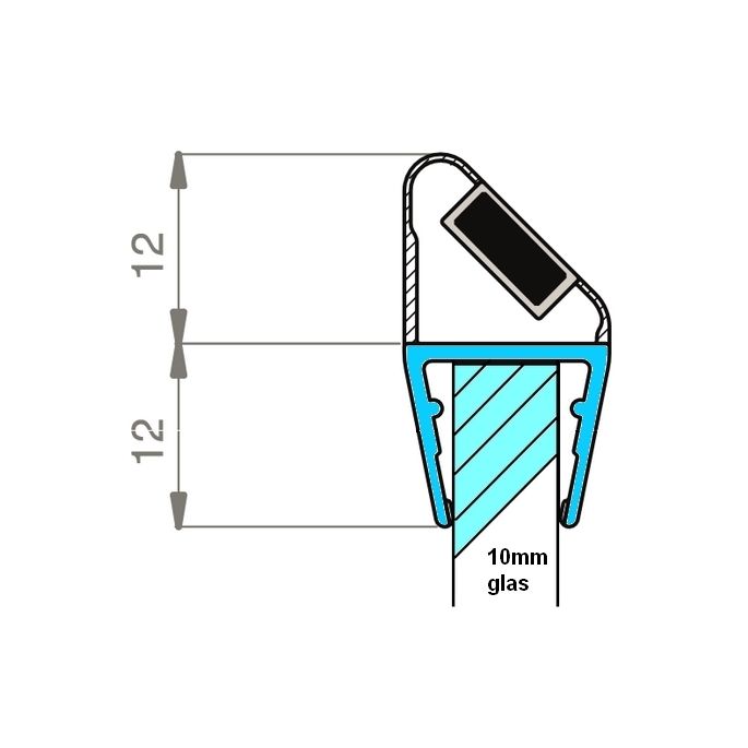 Exa-Lent Universal monsterstukje doucherubber type DS24 - 2cm lengte en geschikt voor glasdikte 10mm - magneet 45 graden