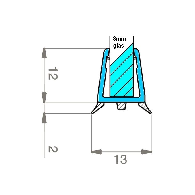 Exa-Lent Universal monsterstukje doucherubber type DS44 - 2cm lengte en geschikt voor glasdikte 8mm - afdichtingsprofiel