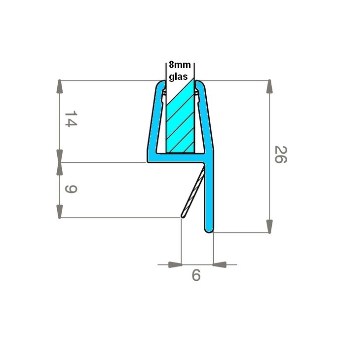 Exa-Lent Universal monsterstukje doucherubber type DS45 - 2cm lengte en geschikt voor glasdikte 8mm - aanslagprofiel 1 flapje