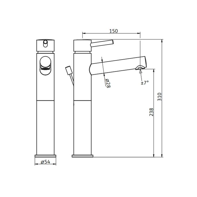 HSK Shower & Co! 1100002 wastafelkraan rond chroom