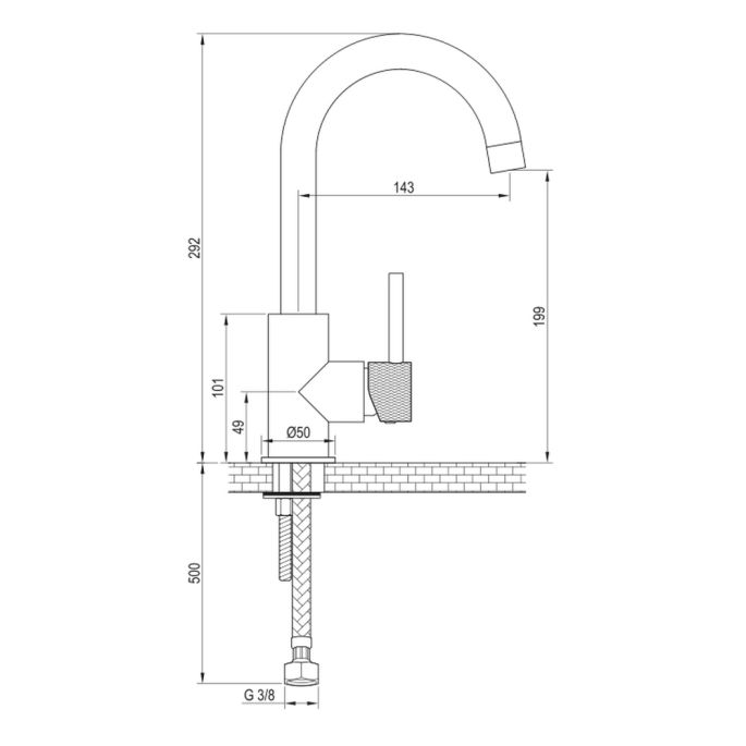 Brauer Carving 5-GK-003-R4 hoge opbouw wastafelmengkraan met draaibare ronde uitloop model A koper geborsteld PVD