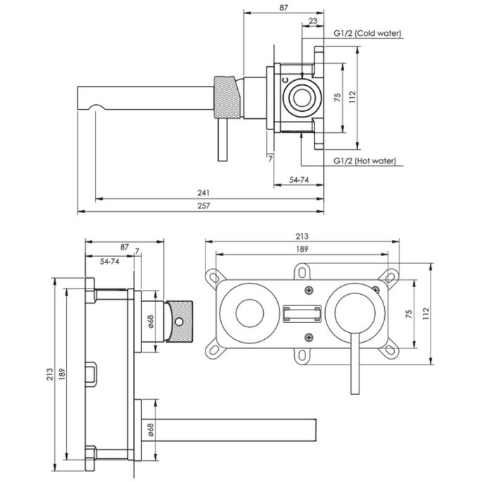 Brauer Carving 5-GK-083-S6-65 inbouw wastafelmengkraan met rechte uitloop en rozetten model A2 koper geborsteld PVD